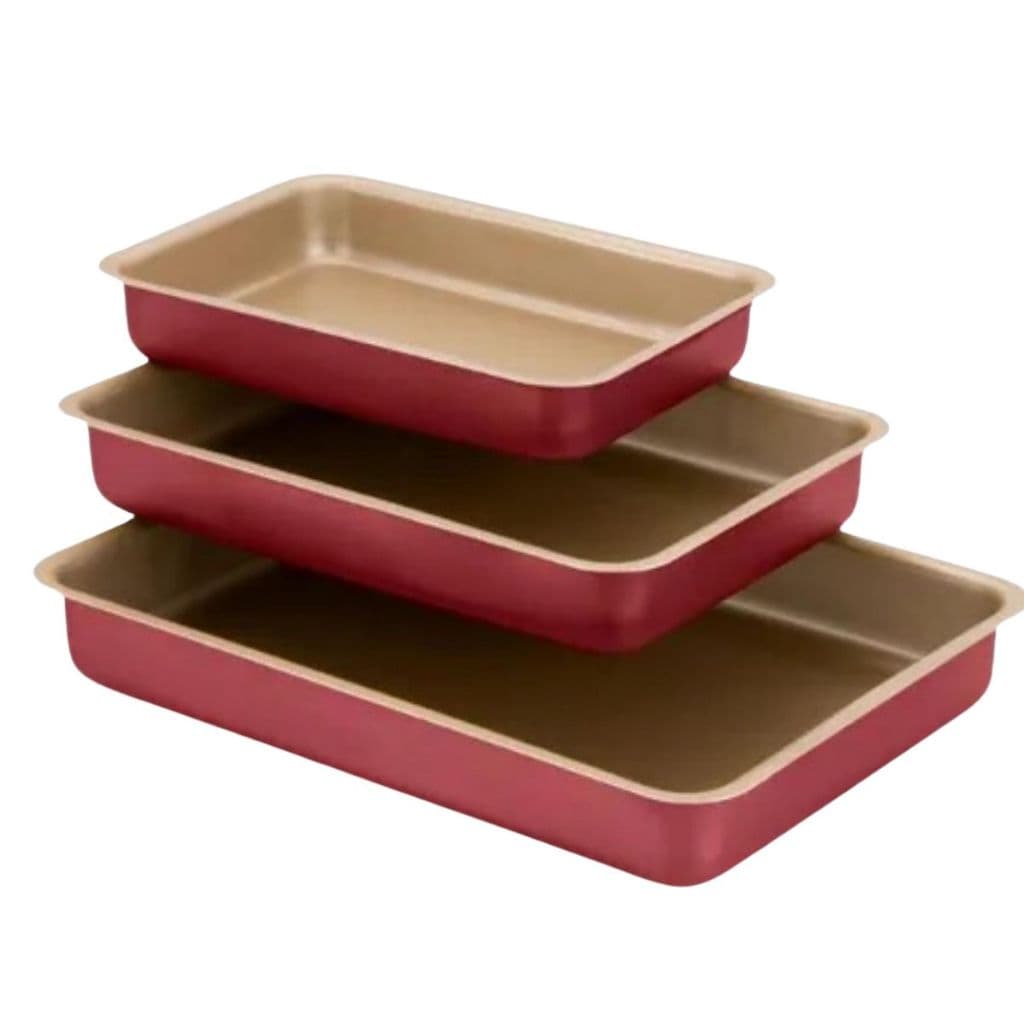 CJ Kit Assadeiras Tabuleiro 3 Peças Antiaderente Premium Cereja – Qualidade, Durabilidade e Elegância na Cozinha