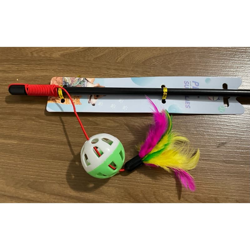 Brinquedo Varinha Pena Bolinha Interativa Gato Pet C Pena Cor Varinha Elástico Penas E Bolinha Guizo