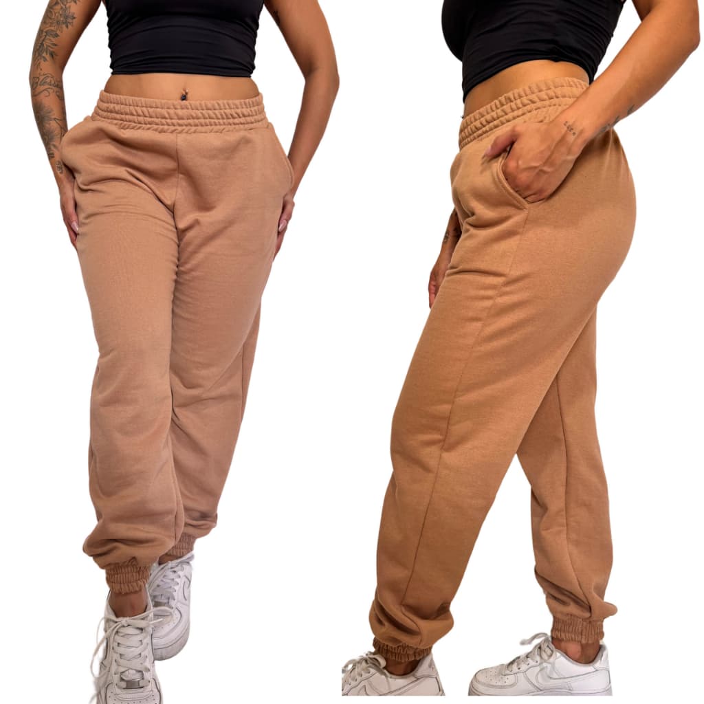 Calça Moletom Feminina Jogger  Plus Size Cintura Alta Blogueira Tecido Premium Quentinho Promoçao