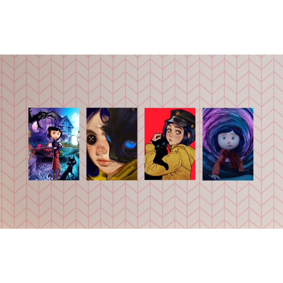 CORALINE - Kit 4 quadros - Placa Quadro decorativo Mdf - Quadro Infantil - Filme