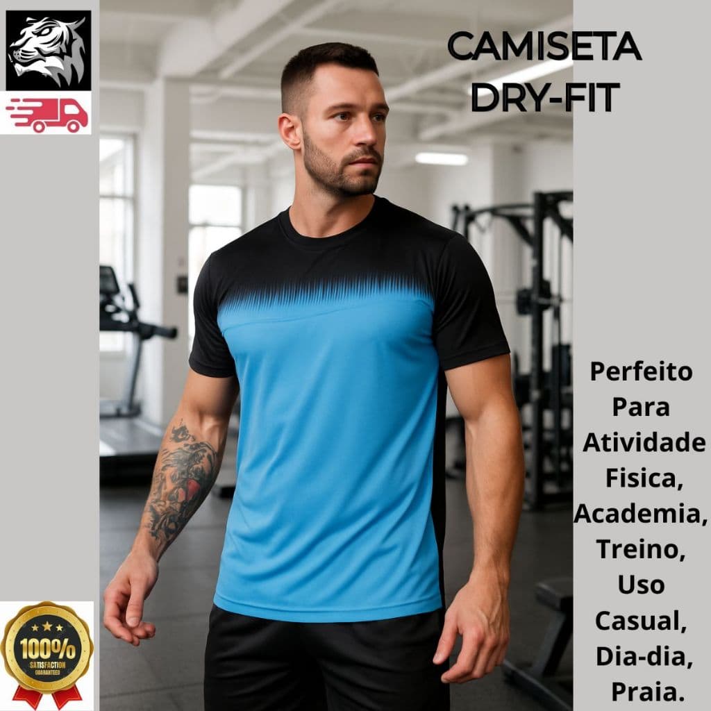 Camiseta / Camisa Dry fit  Masculina Para Academia Respiravel Tecido Leve Confortável CiclismoTreino