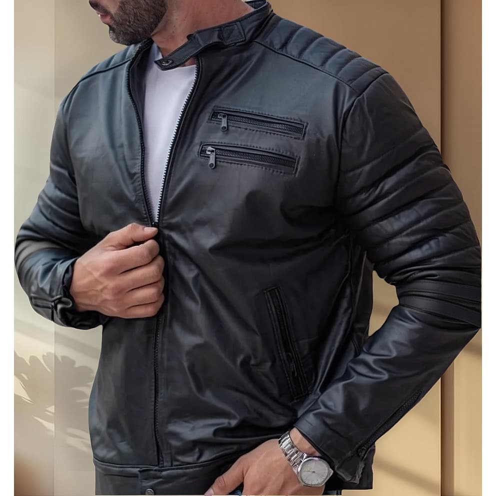 Jaqueta de couro masculina couro legitimo slim Impermeável Blitz motoqueiro motociclista