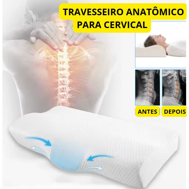 Travesseiro Ortopédico Anatômico Para Coluna Cervical - Alívio de Dores nas Costas e Pescoço