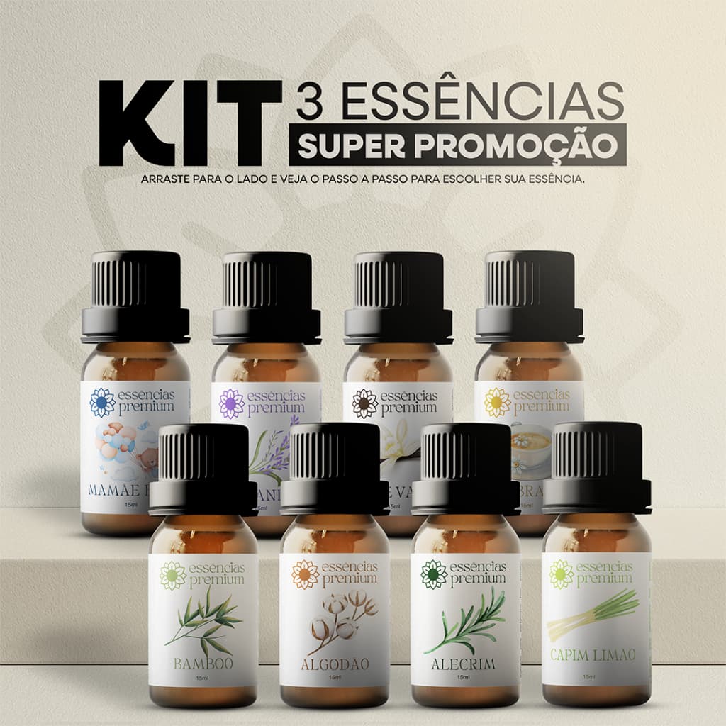 Kit com 3 Essências Para Aromatizador e Difusor Elétrico a Base de Água - Três Aromas