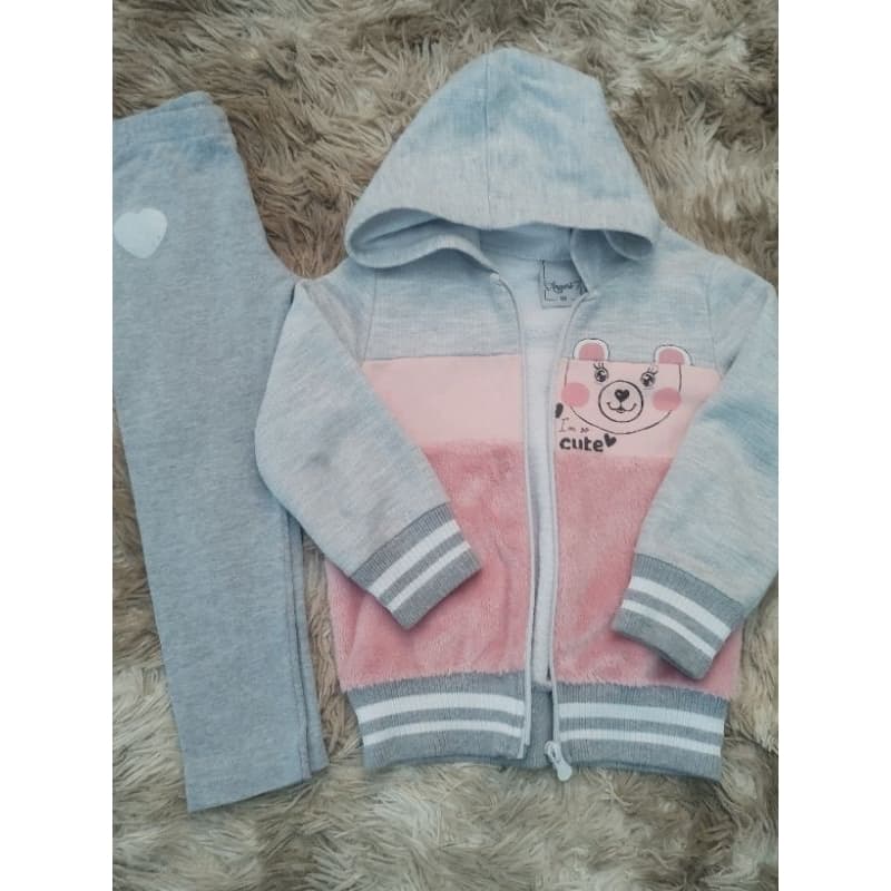 conjunto moletom infantil menina inverno quentinho casaco capuz e pelinhos calça legging Angero
