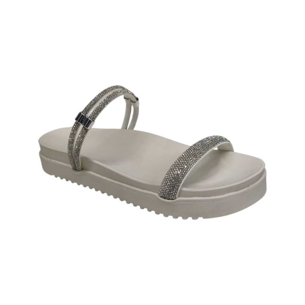 Sandália Papete Feminina Birken Confortável Com Regulador Tiras de Strass