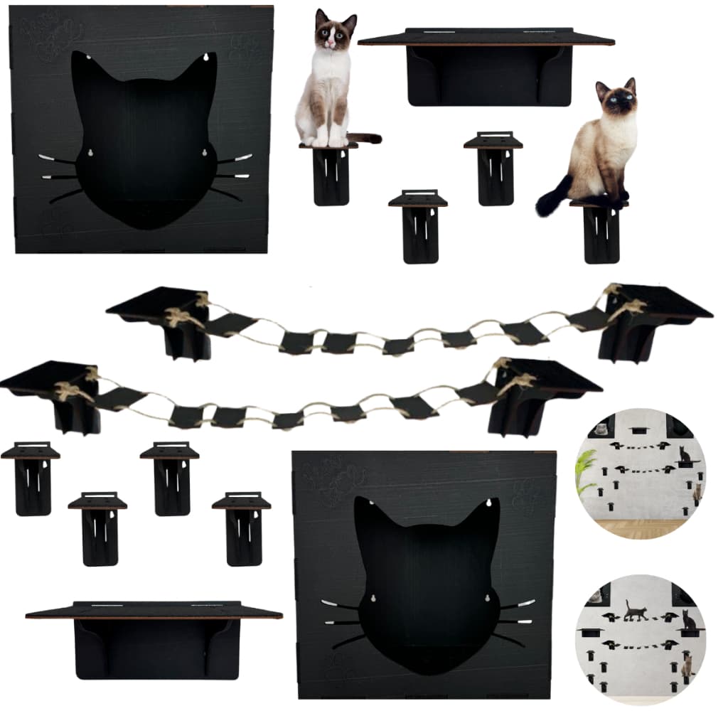 Playground Para Gatos 14 Pçs Pretas Suspenso Parede