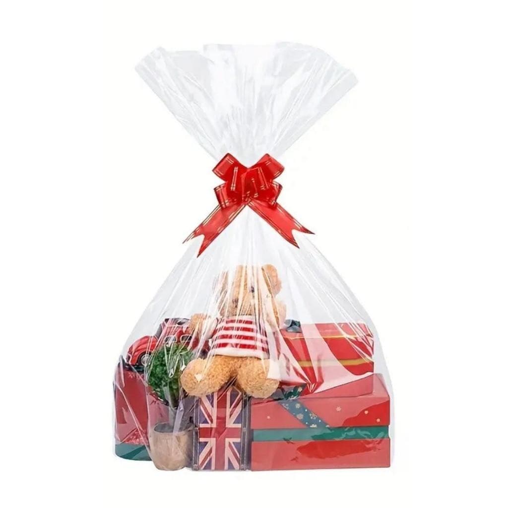 kit 10 Sacos Para Cesta De Presentes +10 Laços Café da manhã Natal Vários Tamanhos Tipo Celofane