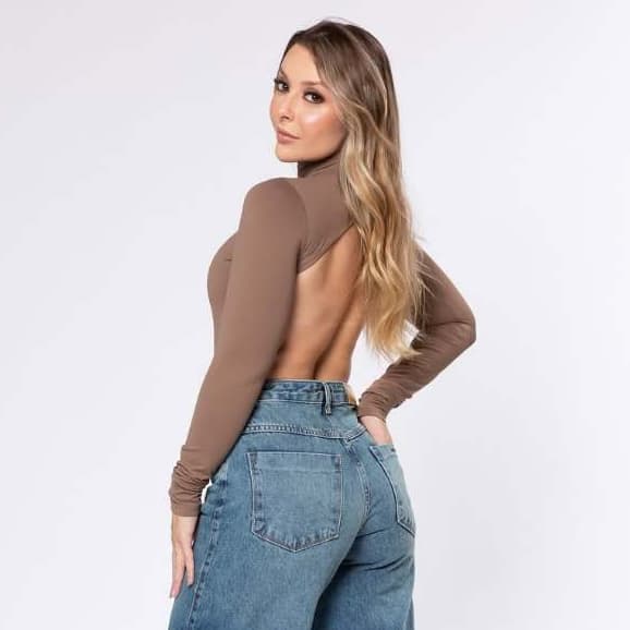 Body Feminino Amor Gola Alta Costa Nua Decote em Suplex Premium