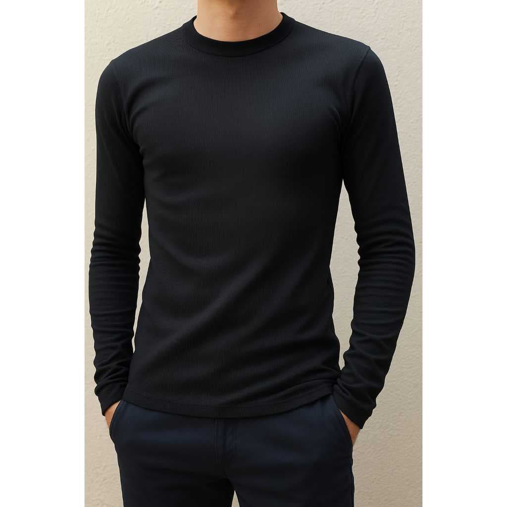 MANGA LONGA camista malha canelada slim masculina meia estação/MANGA LONGA