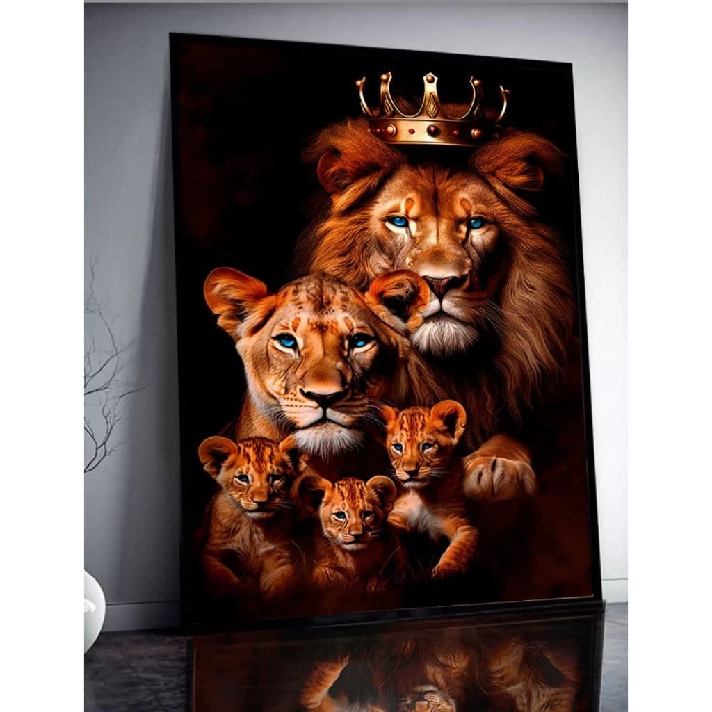 Quadro Leão Coroa Familia Fé Religioso Filhotes Judas Reza Confio Guardo