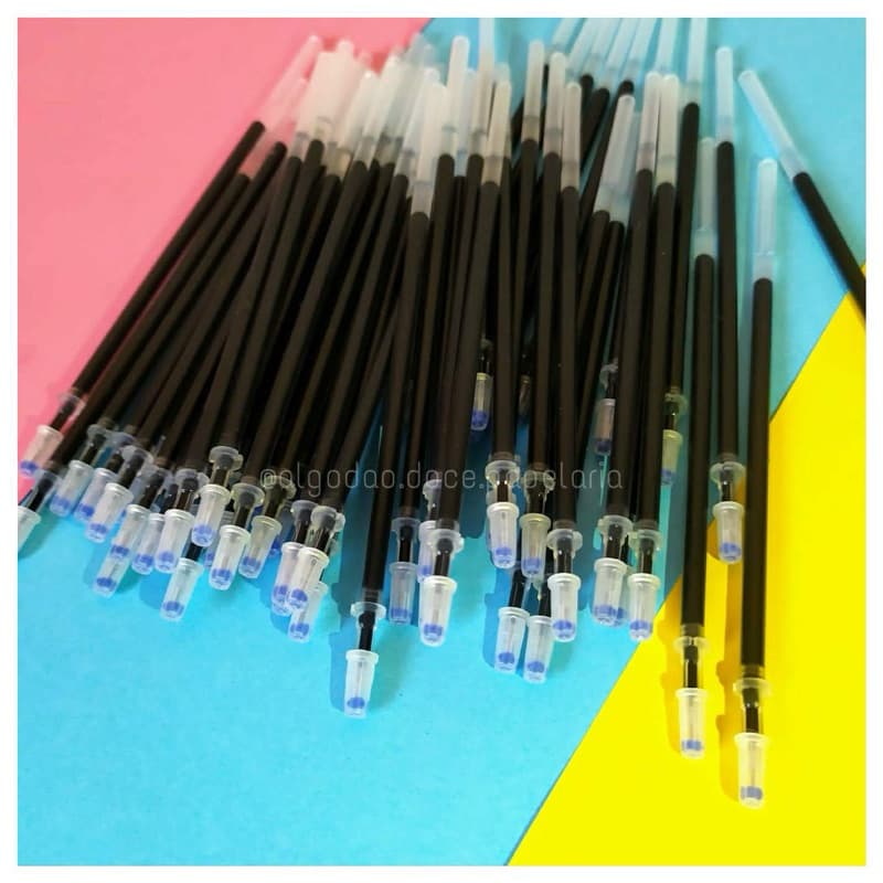 Refil de caneta gel e esferografica kit 2 ou 5 unidades ponta fina agulha 0.38mm preto apagável azul vermelho recarga