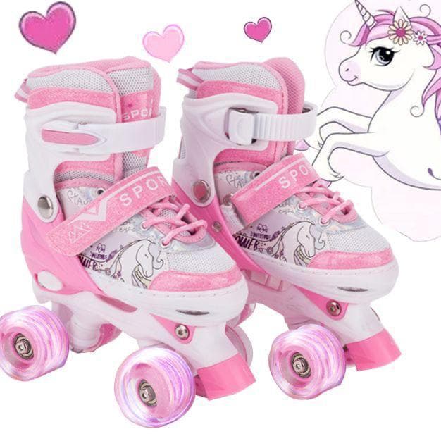Patins Quad Meninas Rosa Unicórnio De 4 Rodas Com Luz De Led Ajustável Criança Promoção Black Friday