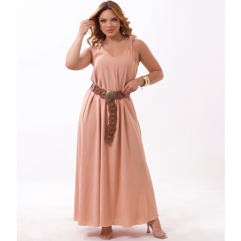 Vestido Longo Feminino  Regata Liso casual Tecido Dunas