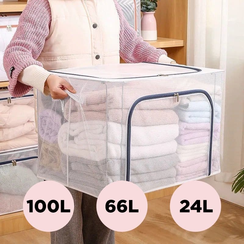 Caixa Organizadora 24L 66L 100L Multiuso Grande Transparente com Zíper PVC Casa Escritório Guardar Objetos Roupas