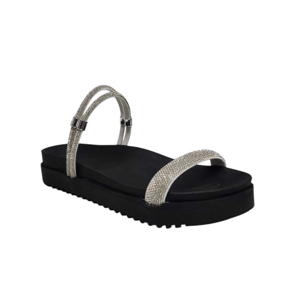 Sandalia Papete Feminina Birken Tiras de Strass Com Regulador confortável