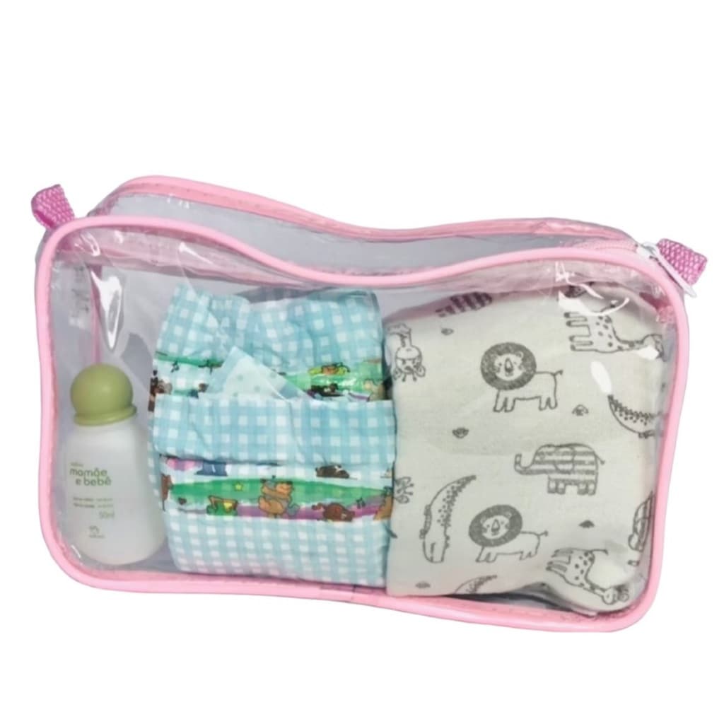 KIT 8 NECESSAIRE 23X15 TRANSPARENTE E ROSA