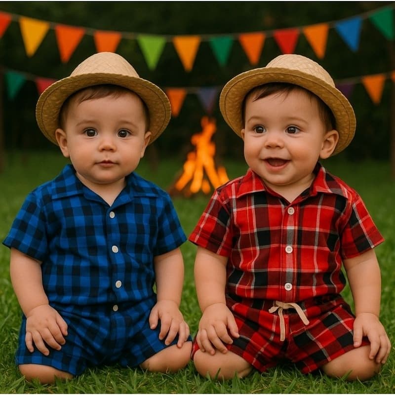 Conjunto Xadres Infantil Roupa De Festa Junina Menino 0 - 6 meses Bebe Xadrez Body Conjunto de Bebê Arraia Festa Julina