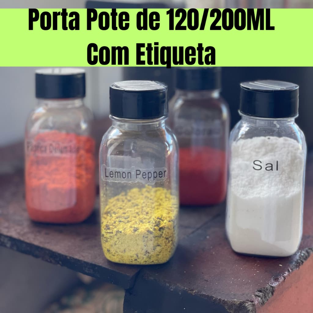 Pote de Tempero Pote Plástico 200ml Qualidade Altíssima Organização Tampa Dosadora dupla