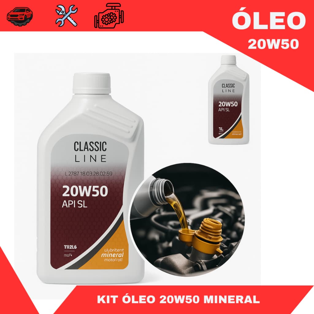 Kit 4 litros - Óleo Lubrificante 20W50 Mineral API SL Mopar Classic Line Shell.