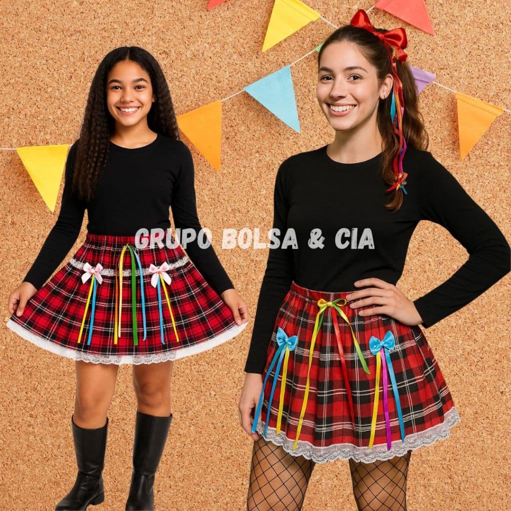 Saia Festa Junina Juvenil e Adulto Renda Fita Cetim  De Caipira Fantasia