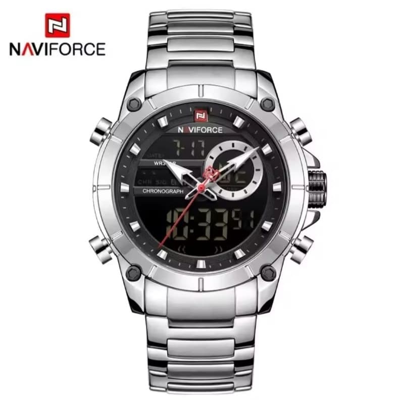 Relógio Masculino Naviforce - a prova d'água em aço inoxidável. Relógio de luxo. Relógio analógico e digital - Original