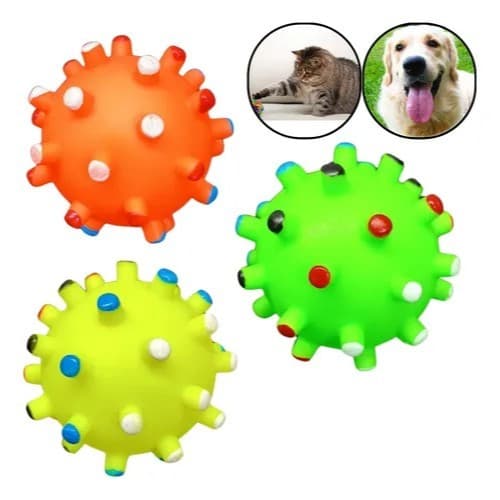 kit 03 Bolinhas Cravada com assobio Para Pet Mordedor Brinquedo Para Cães e Gatos Bolinha Divertida