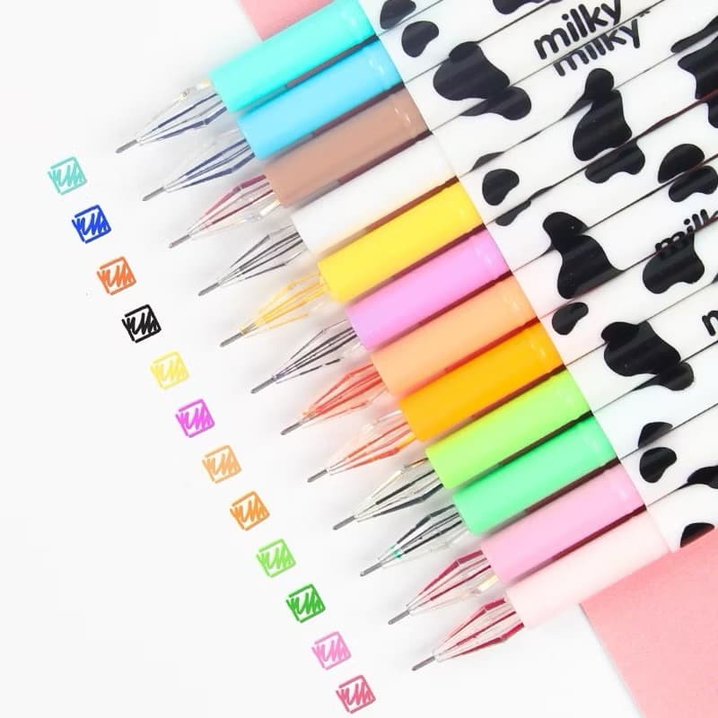 Caneta colorida de vaquinha vacaponta fina agulha fineline papelaria fofa kawaii criativa
