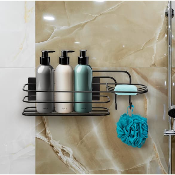 Suporte Banheiro Porta Shampoo Condicionador Preto Fixação Fita 3m Sem Furos Arthi