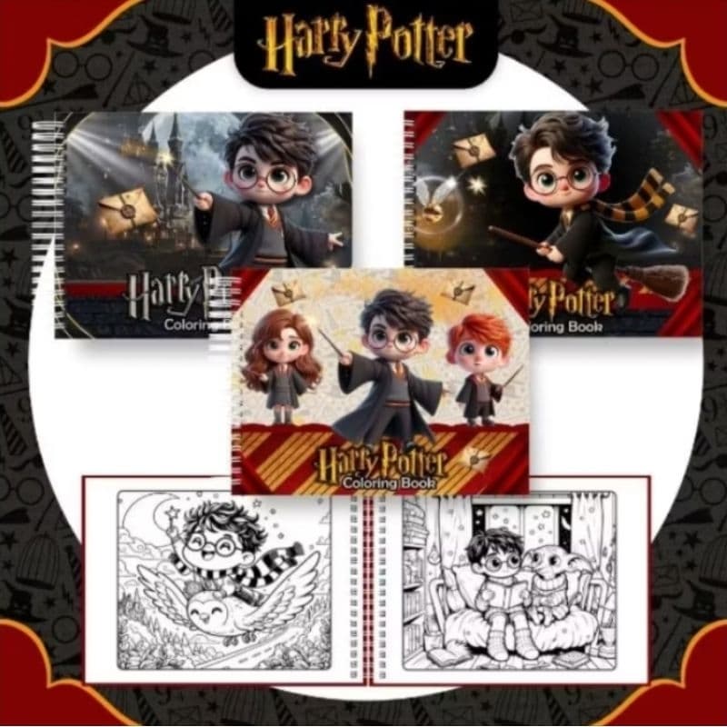 Livro de Colorir Tema harry potter com 50 folhas A5 capa flexível + brinde
