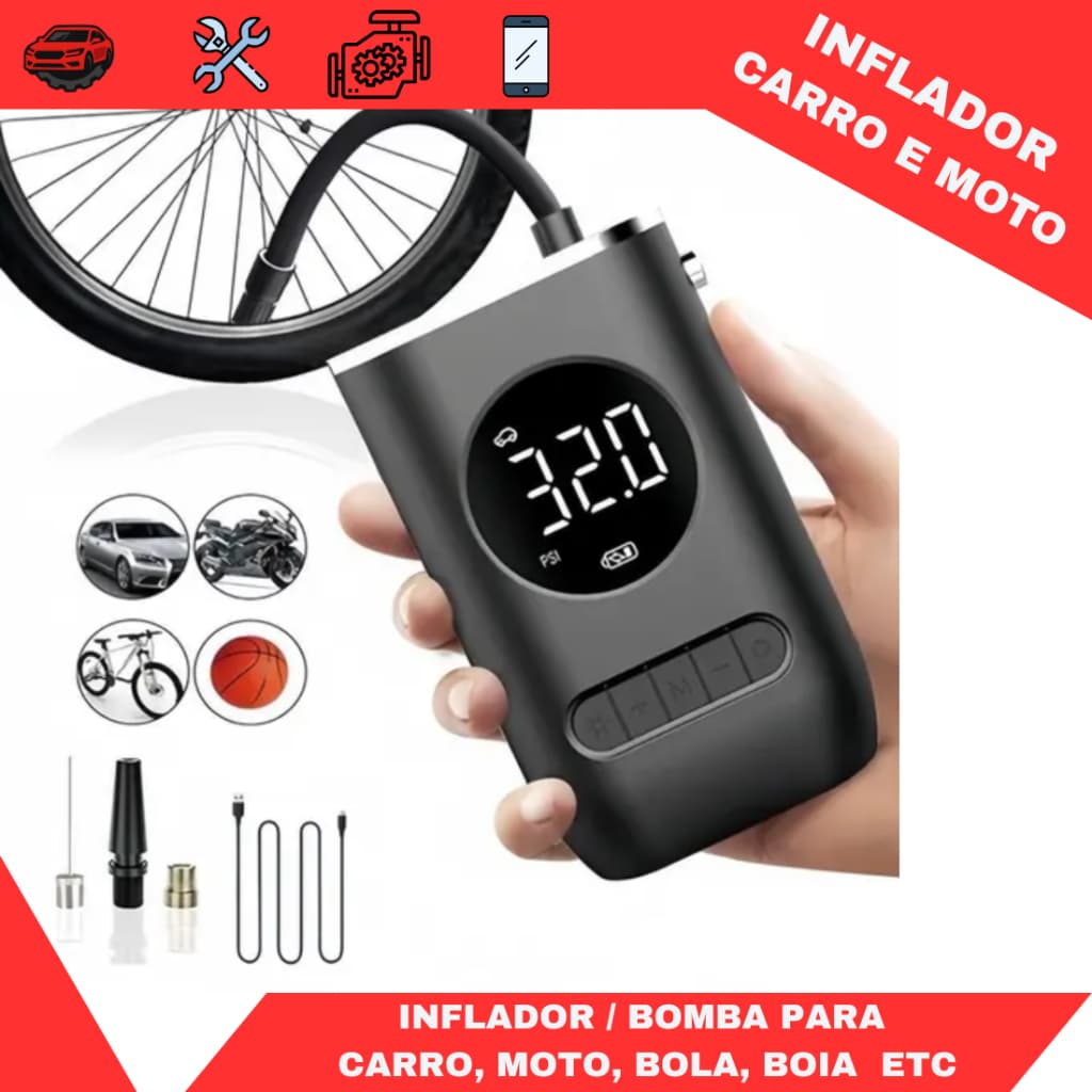 Carro Pneu Inflator Bomba De Ar Elétrica Mini Portátil Sem Fio Compressor Para Motocicleta Bicicleta