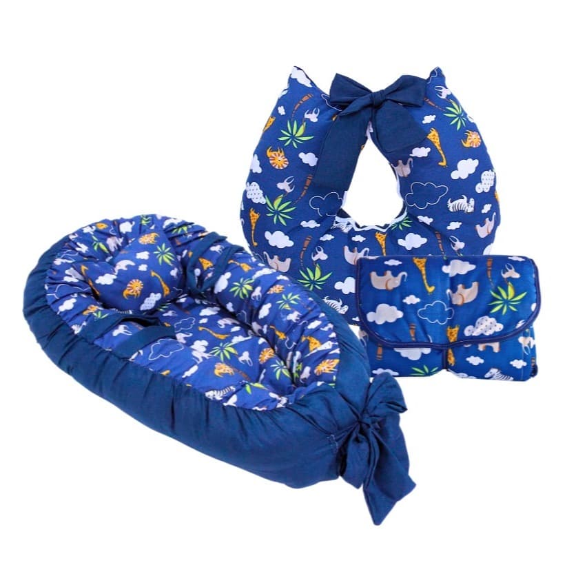 Kit Ninho + Almofada Amamentação + Trocador de Fraldas Linha Safari