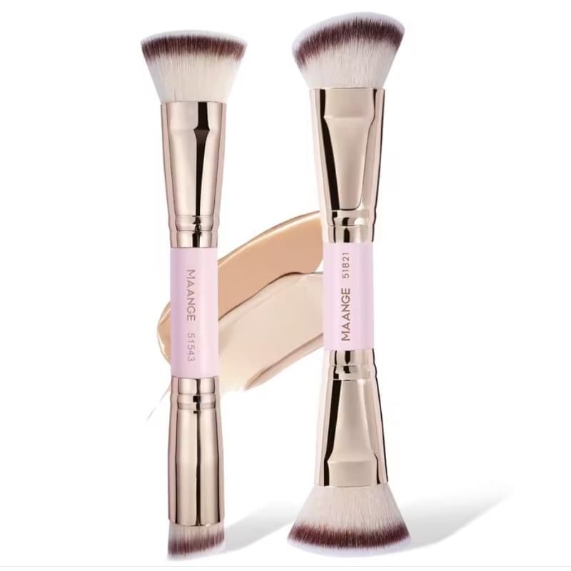 02 Pincéis Duplos Maange 2 em 1 Profissional Base Pó Contorno Blush Maquiagem | Alta Qualidade