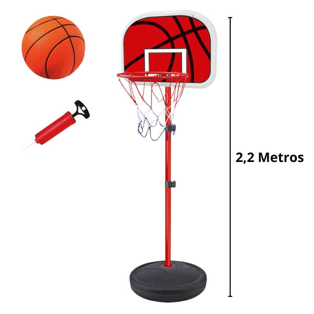 Tabela de Basquete Infantil 2,02 metros Altura Ajustável com Acessórios