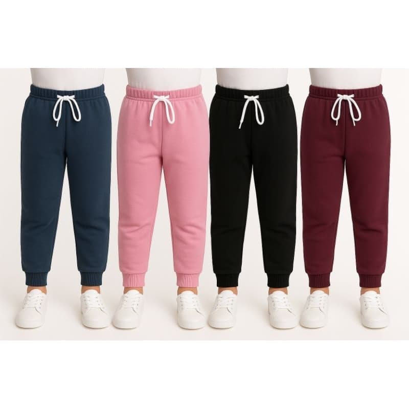 Kit 4 Calça de moletom infantil e juvenil com punho e elástico rebatido na cintura.