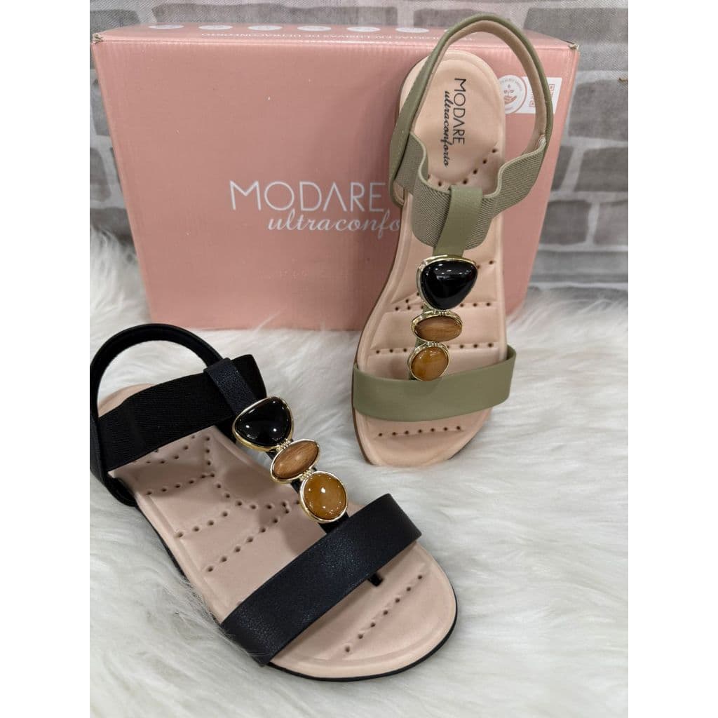 Sandalia Feminina Modare Ultraconforto ORIGINAL Casual Rasteira Predarias Bege e Preto