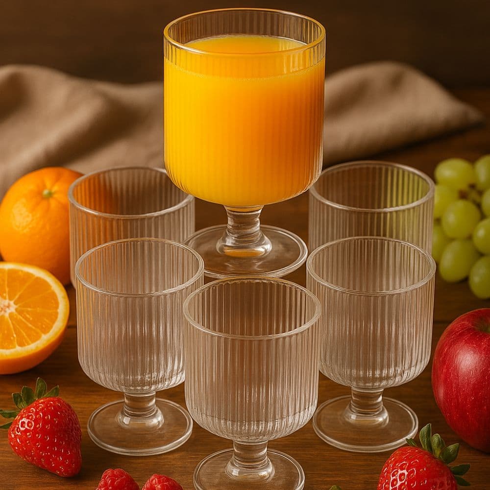 Jogo 06 Taças de Vidro Trabalhado 250ml Coquetel Drinks