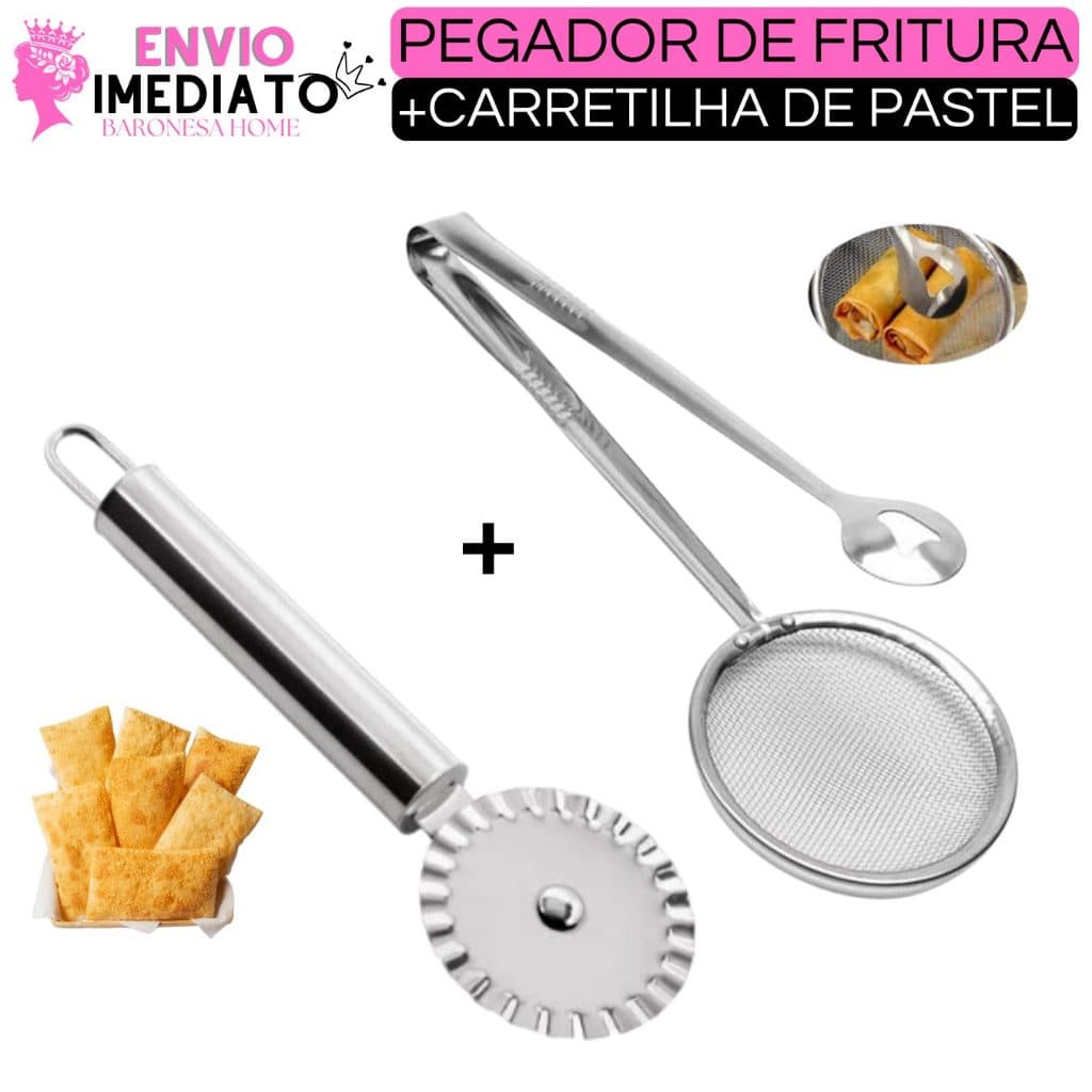 CarretilhaPastel  Corta E Fecha Pastel Fechador De Massas Carretilha de Pastel+ Escumadeira Para Fritura Com Pegador
