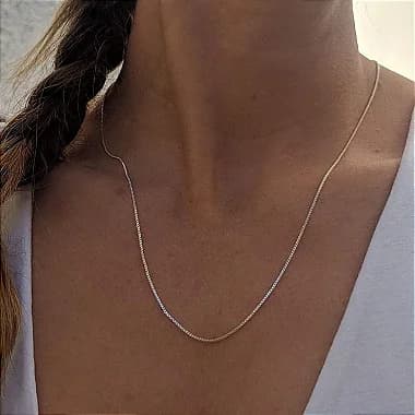 Corrente Veneziana 45cm + 5cm extensor - PRATA - Fecho Lagosta