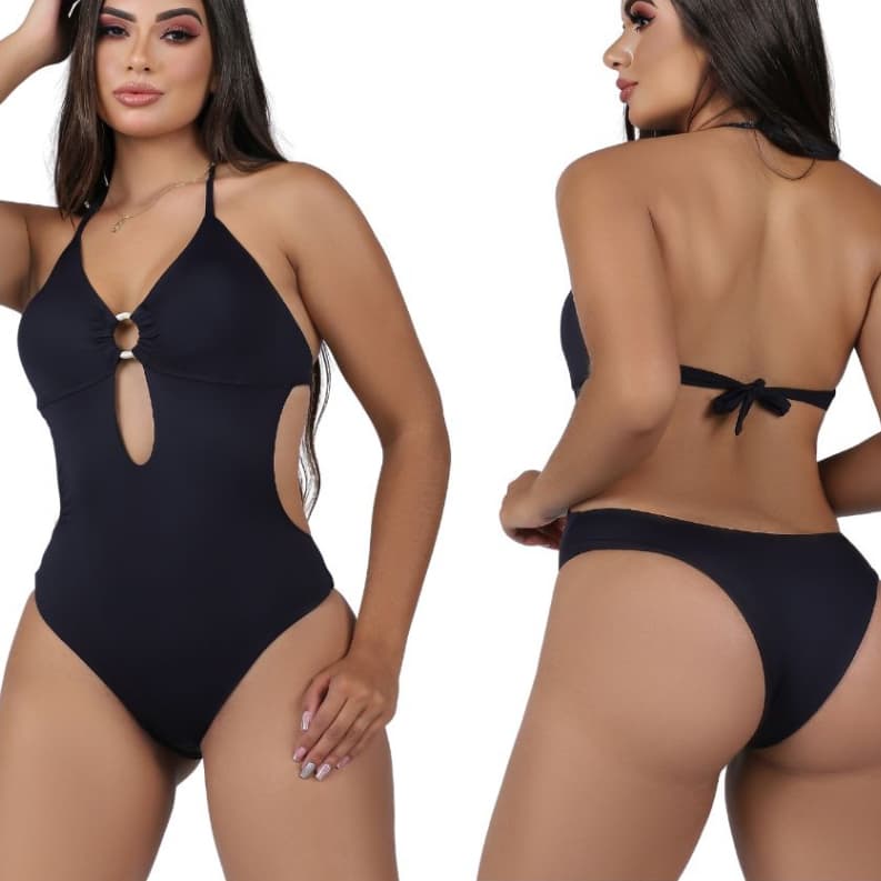 Maiô Poliamida  Com Bojo Moda Praia Verão Modelo Liso Promoção Preto