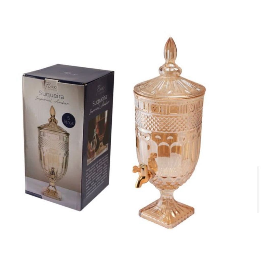 Suqueira Dispense Vidro Ambar resistente com torneira alto relevo mesa posta coquetel drink