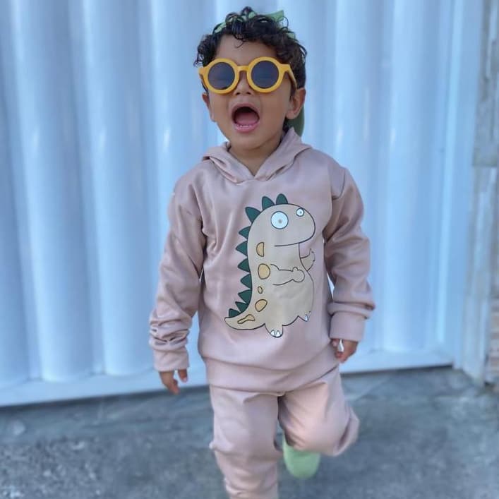Conjunto Moletom Bebê Infantil Criança Menino Agasalho Masculino Moleton Inverno com Capuz bege
