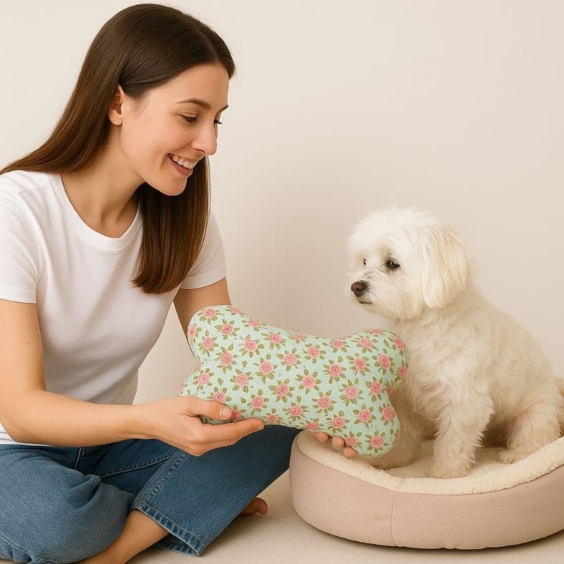 Almofada Ossinho Floral Pet Conforto Travesseiro Cachorro Gato Decorativa