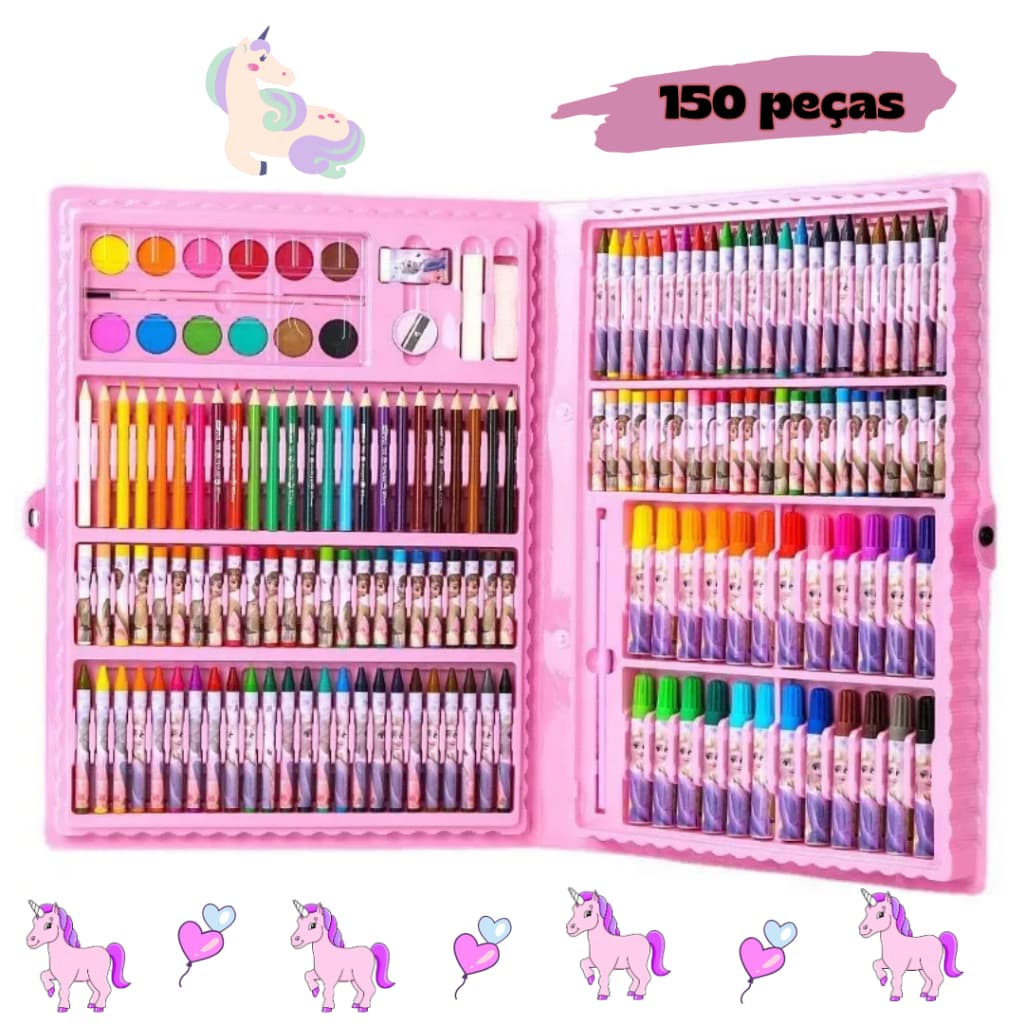 Maleta De Pintura Infantil Estojo 150 Peças Para Colorir Menina e Menino