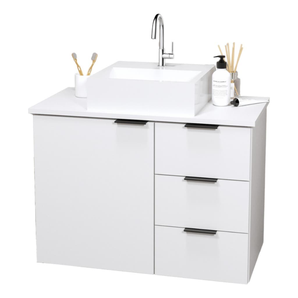 Balcão Gabinete 70cm Banheiro Com Cuba 100% MDF - 3 Gavetas DIREITA - MONTADO