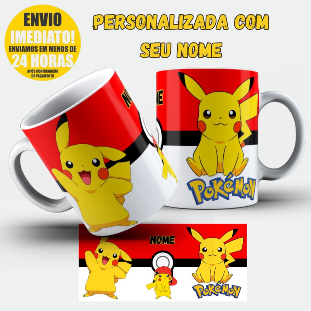 Caneca Personalizada Pokemon COM NOME Pikachu Gengar Mewtwo Charmander Vários Pokemons Presente Envio Rápido