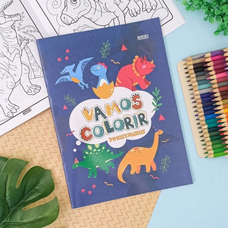 Caderno Livro Infantil Dinossauro Dino Para Colorir e Brincar