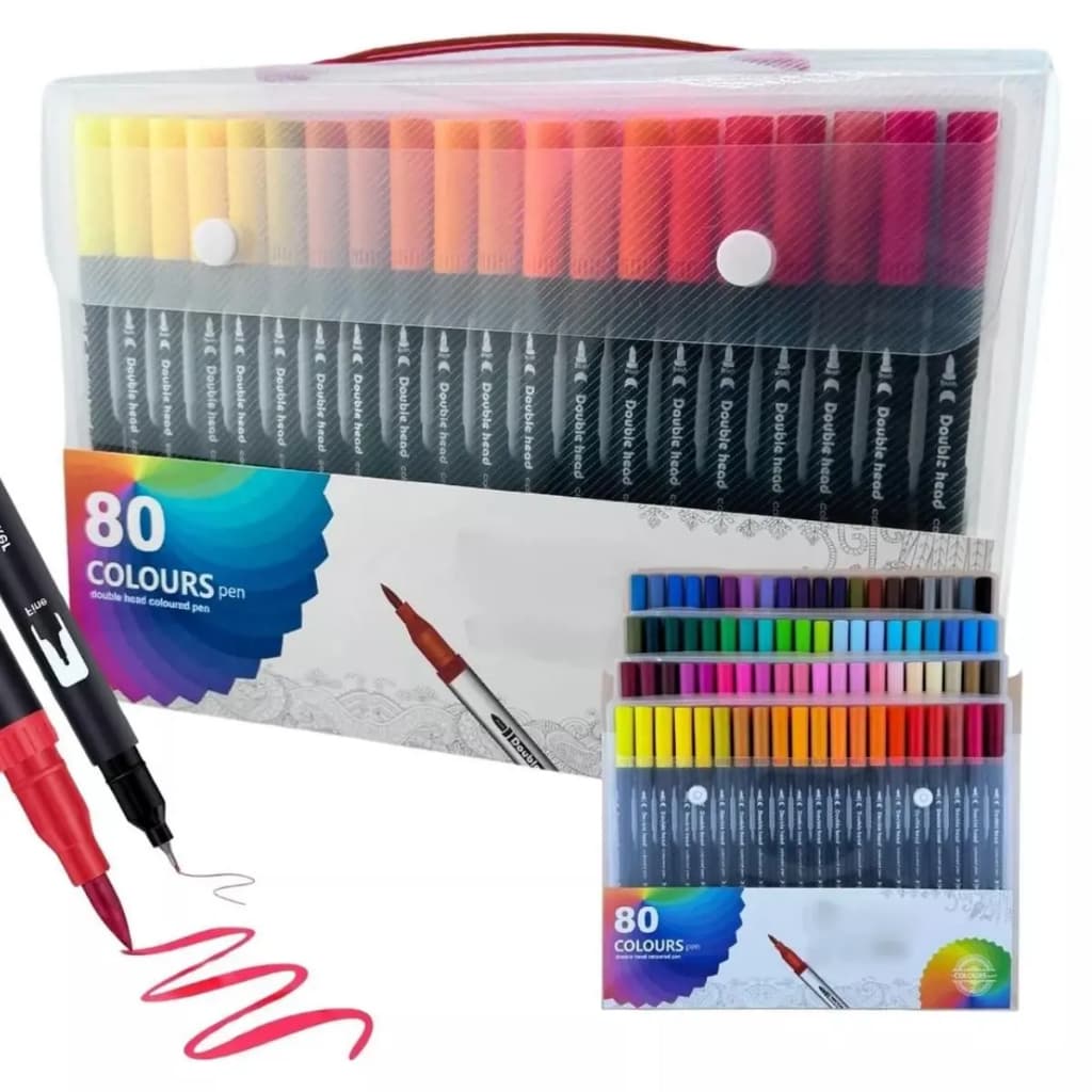 Caneta brush pen 60/80 cores canetinha ponta fina e ponta pincel