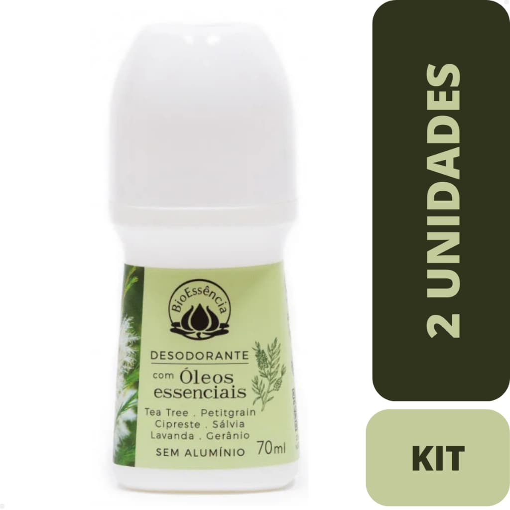 Kit 2 Desodorantes Roll-on Natural BioEssência 70ml Sem Alumínio Vegano