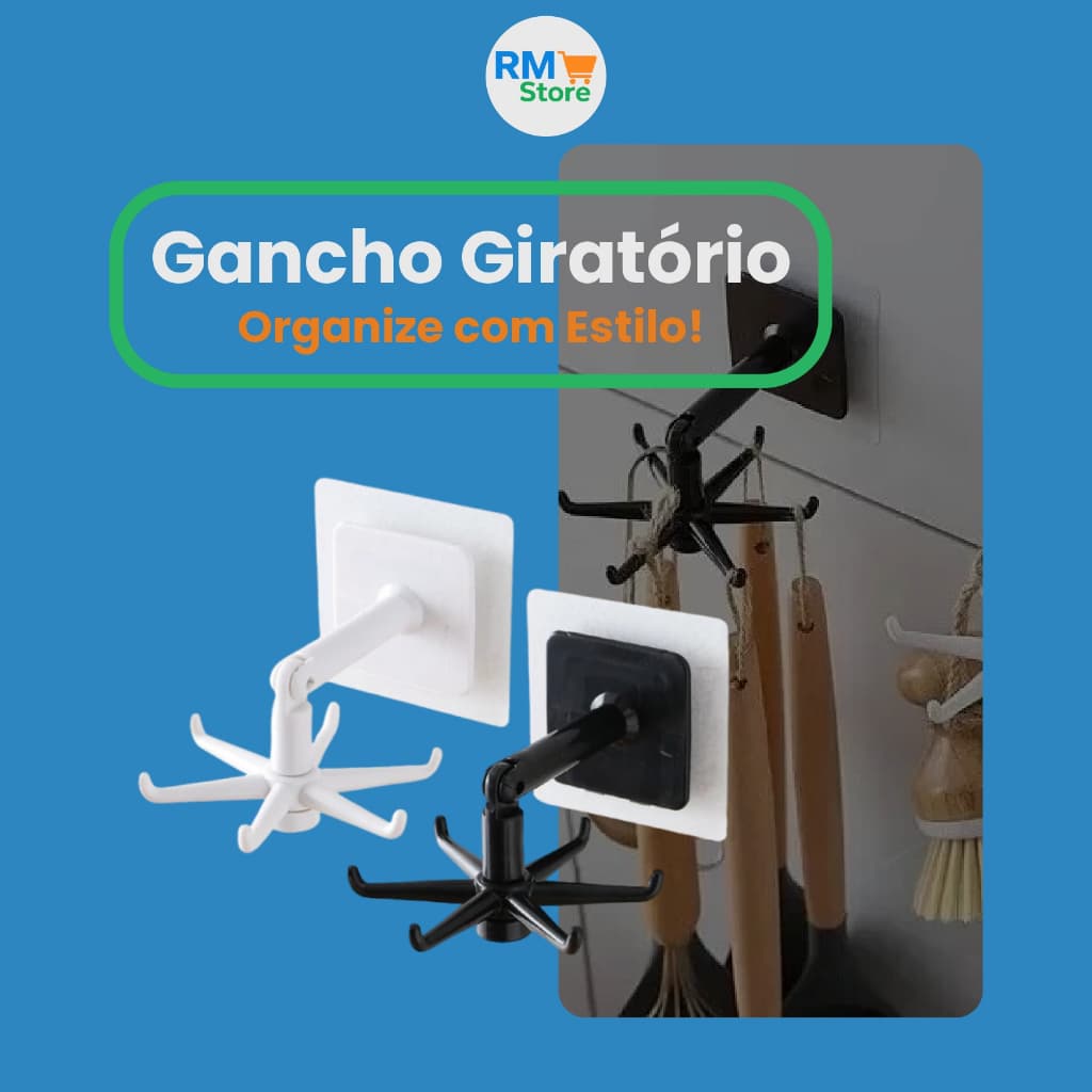 Gancho Giratório Multiuso - Organize com Estilo! (Preto, Branco ou Sortido | 1 ou 2 Unidades)